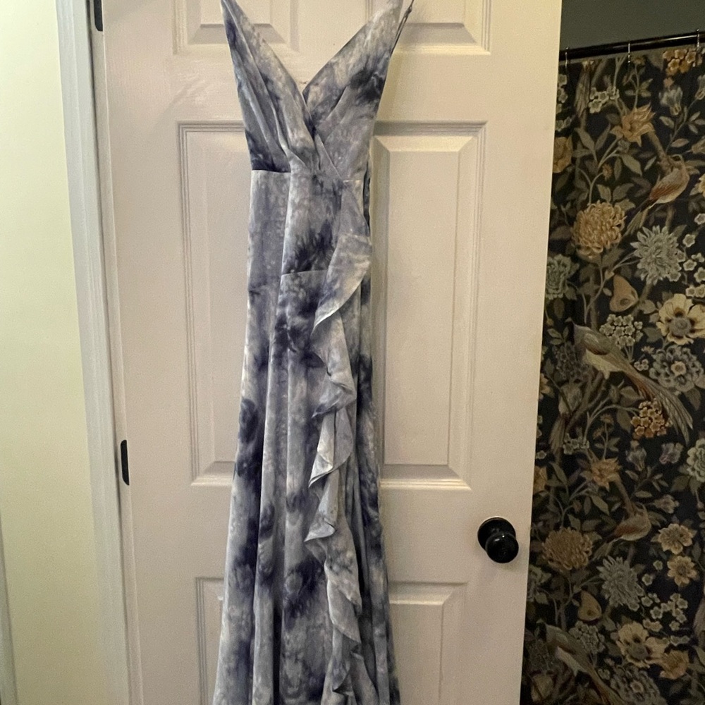 Blue Ruffle Slit Dress